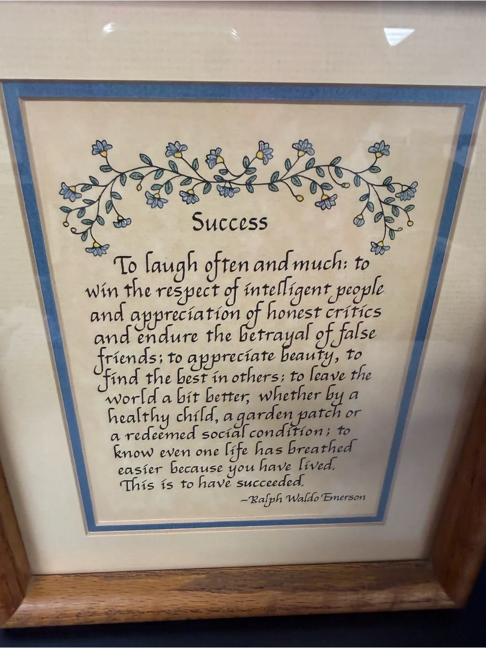 Vintage 1970s Framed Inspirational 'Success'  in Light Brown Frame